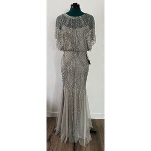 *NWT* AIDAN MATTOX Beaded Blouson Dolman Sleeve Gown sz 2  - Silver